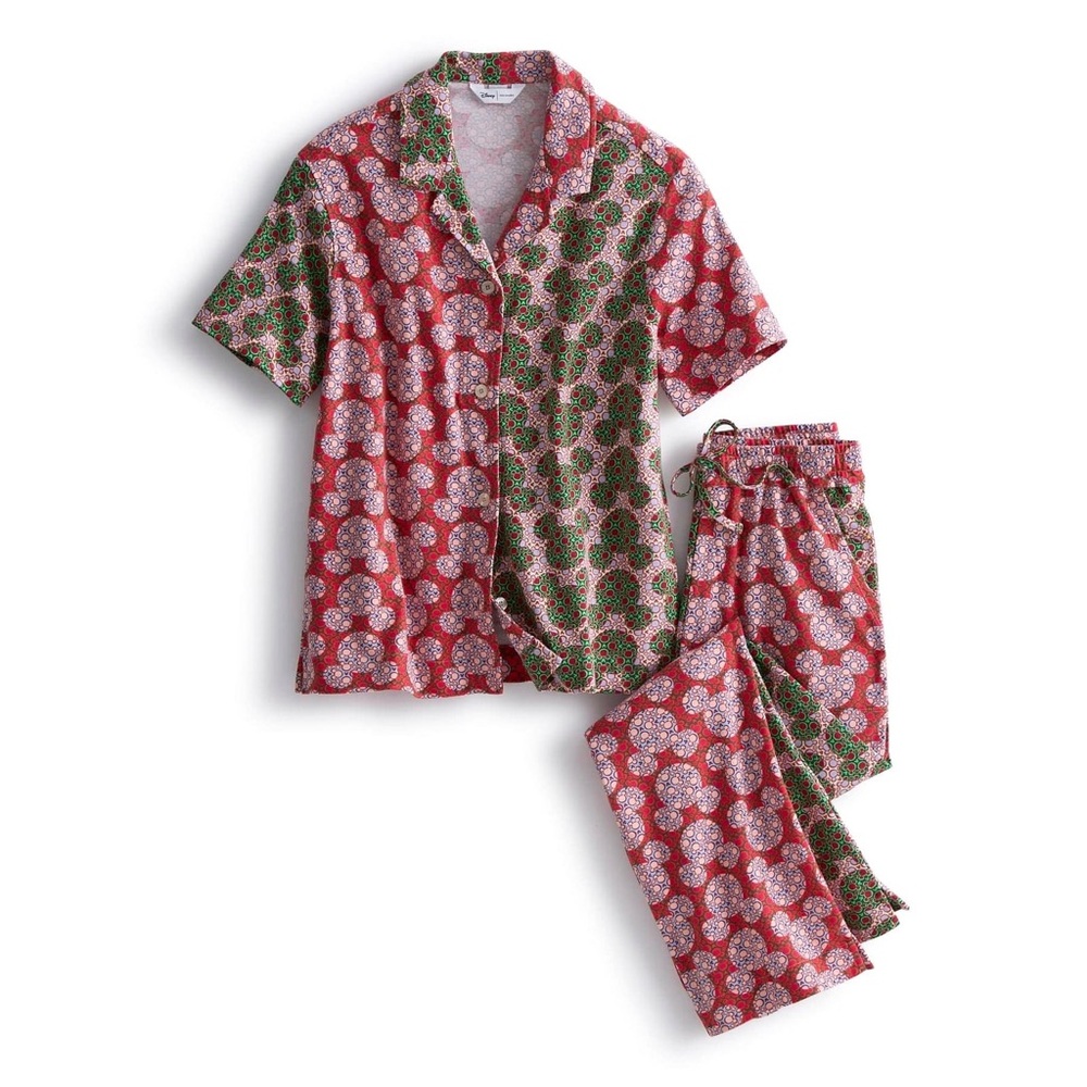 NWT Disney Button-Down Pajama Set Mickey Mouse Kaleidoscope Multi in Cotton XS